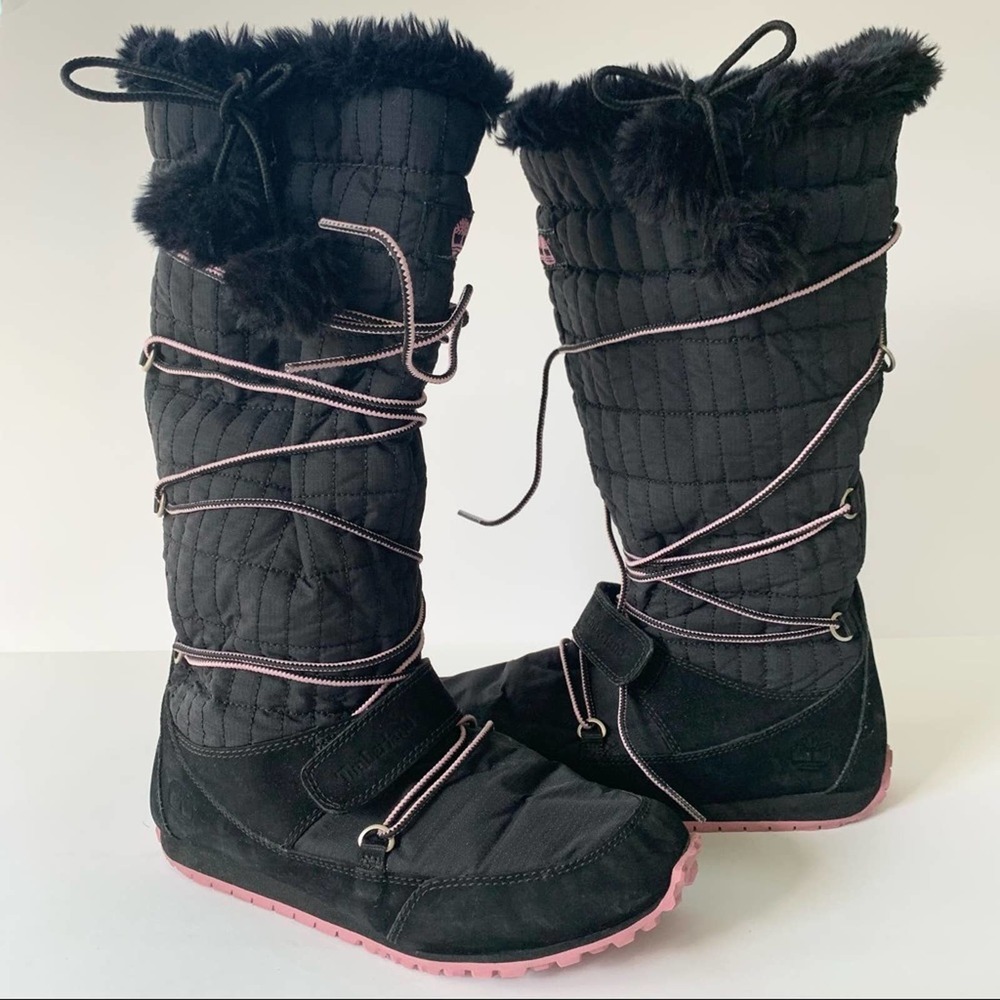Timberland Snow Boots Lace Around Black Pink